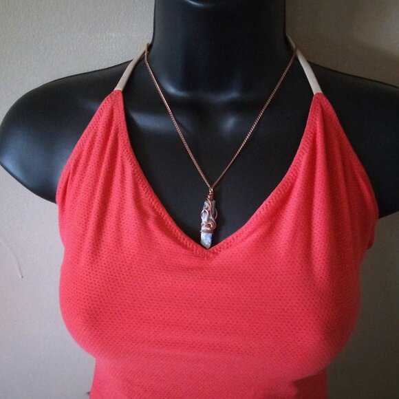 Raw Kyanite Necklace | Copper Wire Wrapped | Reversible + 2-Sided Stone Pendant - Picture 3 of 12